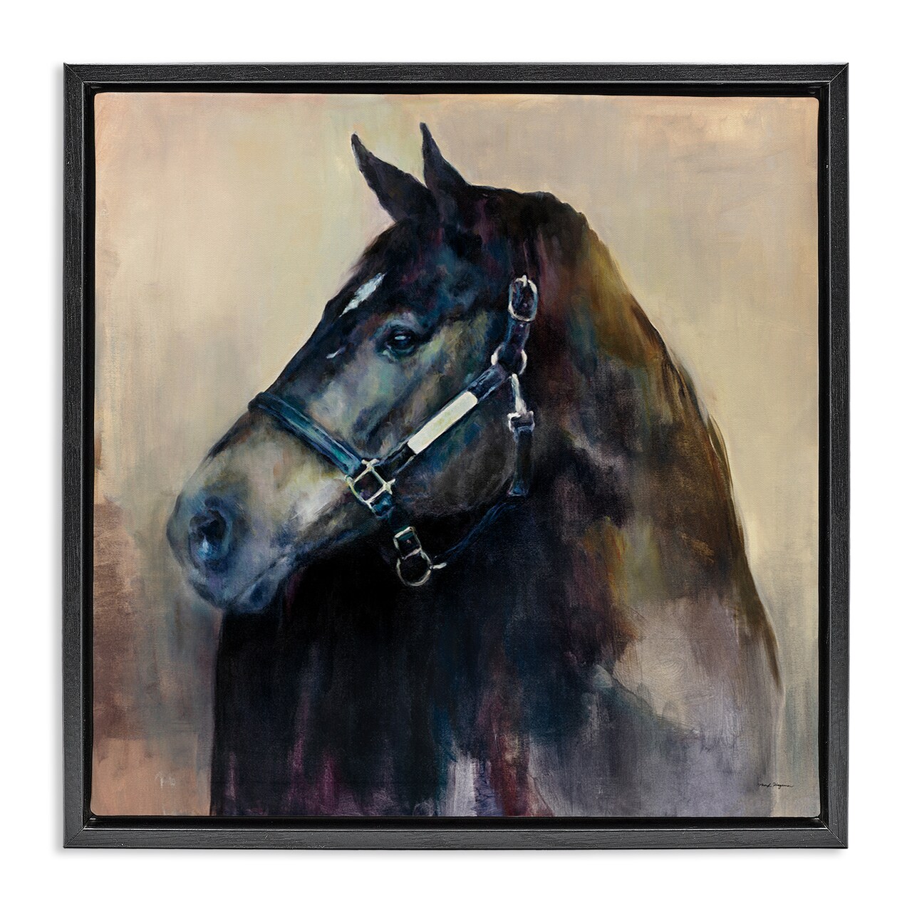 Stupell Industries Ritzy Black Horse Framed Floater Canvas Wall Art Design by Marilyn Hageman